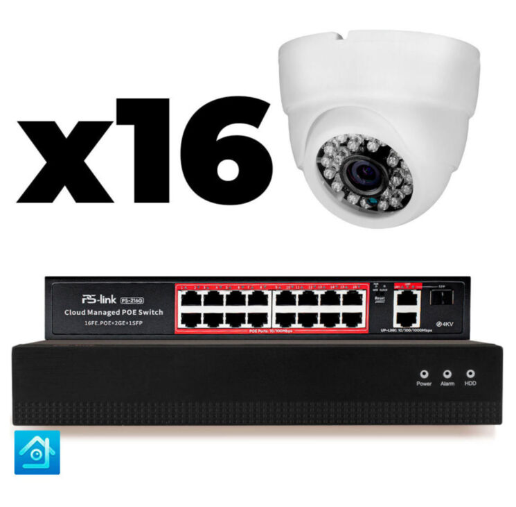 Комплект видеонаблюдения IP 5Мп KIT-A516IP-PL 16 камер, программный датчик движения, удаленный доступ, ночное видение, умный коммутатор