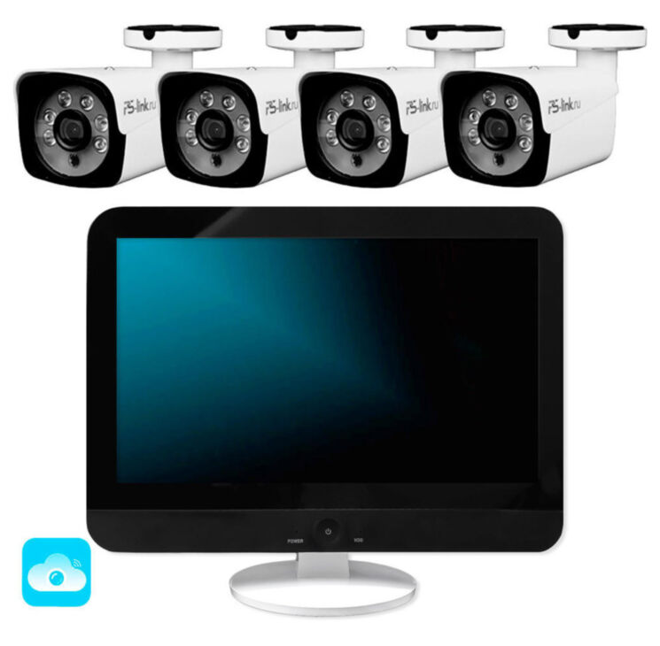 Комплект видеонаблюдения WIFI 5Мп KIT-W504CM беспроводной, 4 камеры для улицы, ночное видение, удаленный доступ