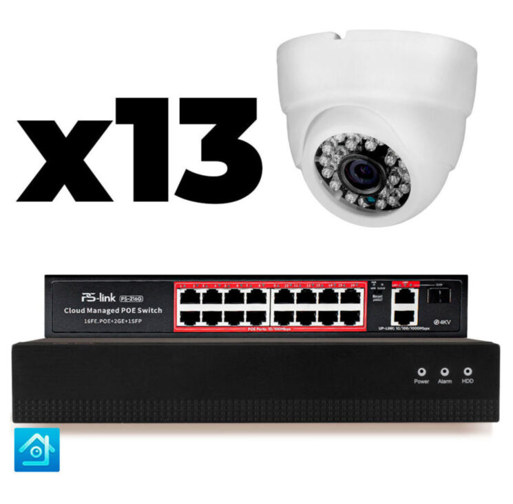 Комплект видеонаблюдения IP 8Мп KIT-A813IP-PL 13 камер для помещения, программный датчик движения, удаленный доступ, ночное видение